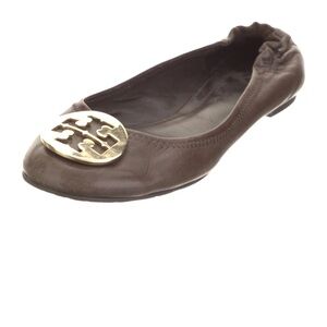 Tory Burch Brown Flats with Gold Emblem